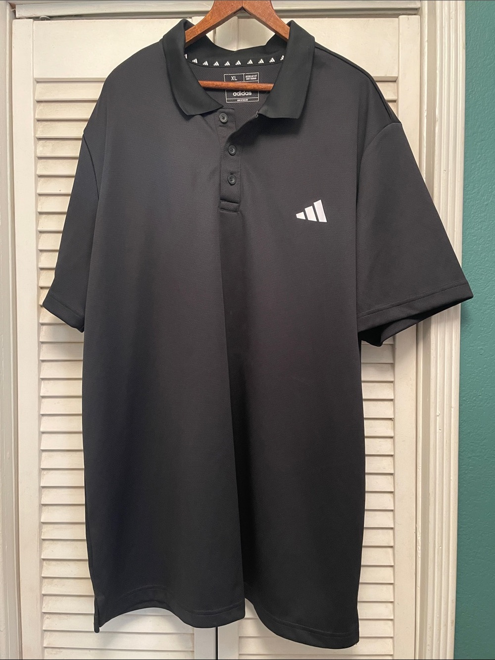 adidas Black Short-Sleeve Polo with White Logo